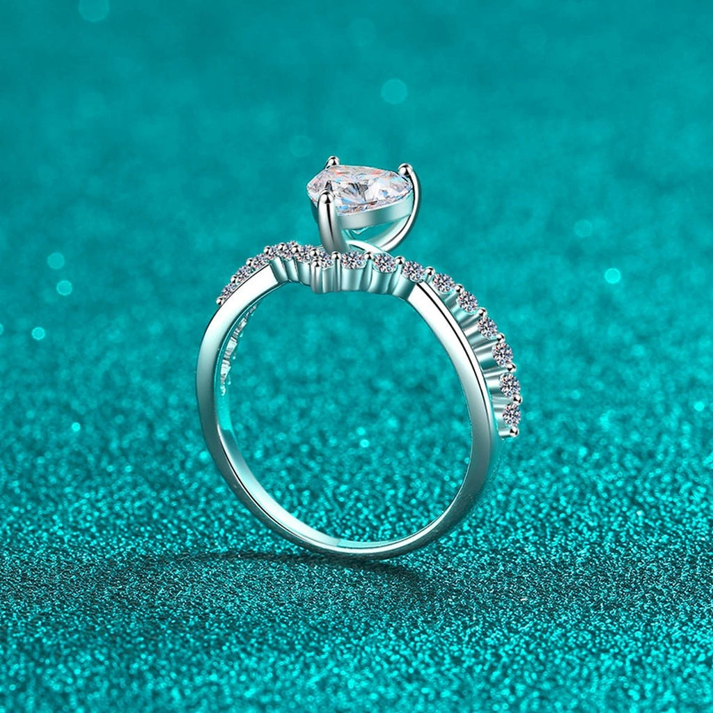 Heart Cut Moissanite Ring with CZ product view showing moissanite setting and metal finish