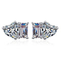 Heart and Rectangular Cut Moissanite Stud Earrings in Rhodium-Plated S925 sterling silver product scene view showing front sparkle
