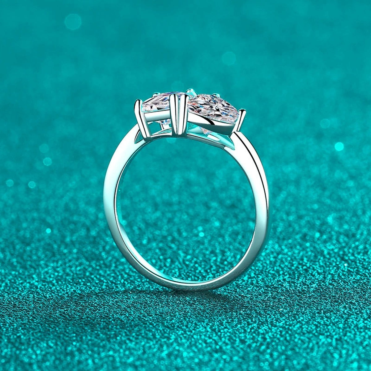 Heart and Rectangular Cut Moissanite Ring product view showing moissanite setting and metal finish