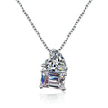 Heart Emerald and Radiant Cut Moissanite Pendant Necklace in Rhodium-Plated S925 sterling silver close-up product scene showing pendant setting