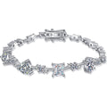 Mixed Cut Moissanite Tennis Bracelet in Rhodium-Plated S925 sterling silver white background product photo showing bracelet shape and moissanite setting