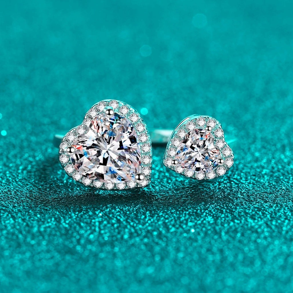 Double Heart Moissanite Adjustable Ring product view showing moissanite setting and metal finish