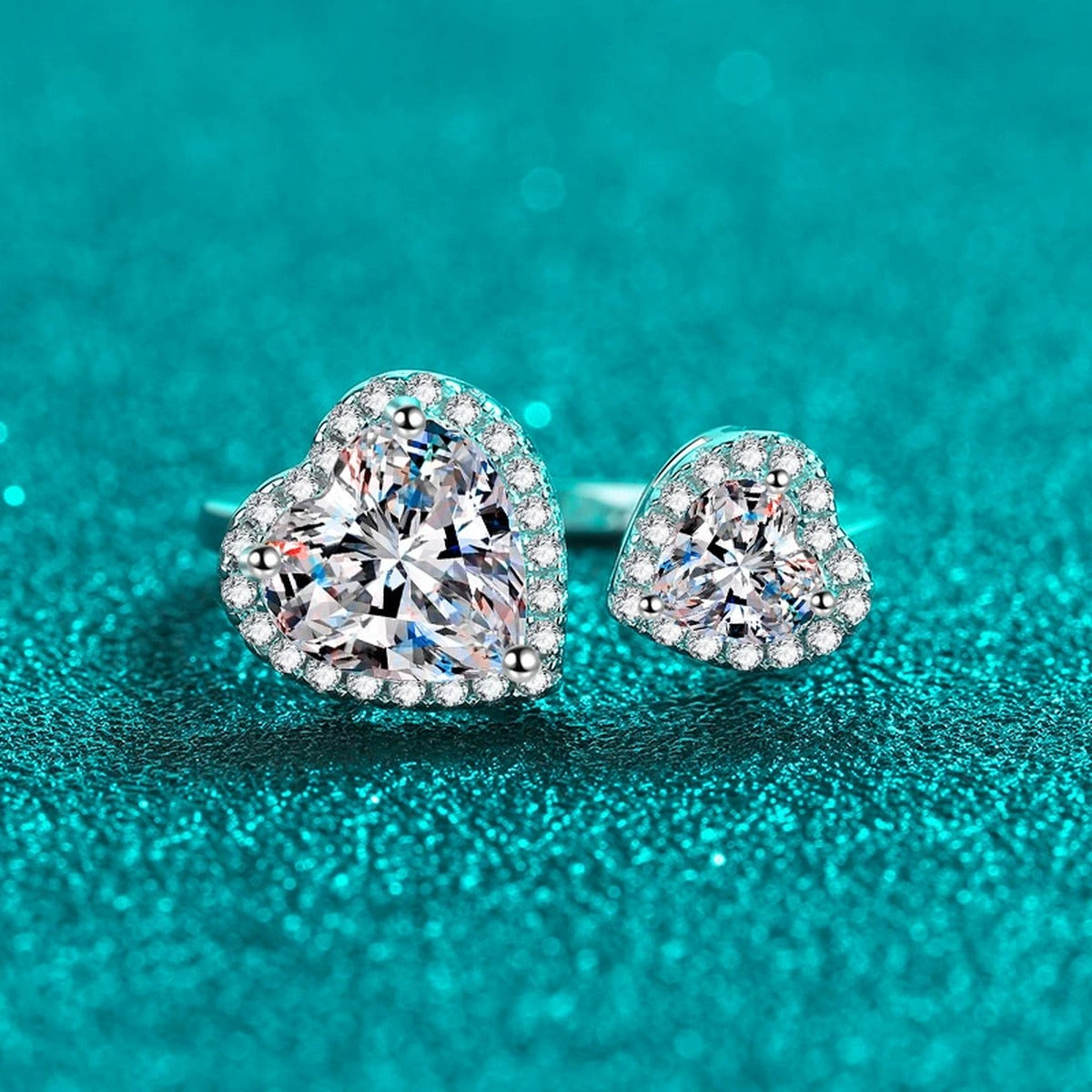 Double Heart Moissanite Adjustable Ring product view showing moissanite setting and metal finish