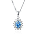 Blue Oval Moissanite Pendant Necklace with CZ in Rhodium-Plated S925 sterling silver white background product photo showing blue oval moissanite pendant with a polished CZ-accented frame