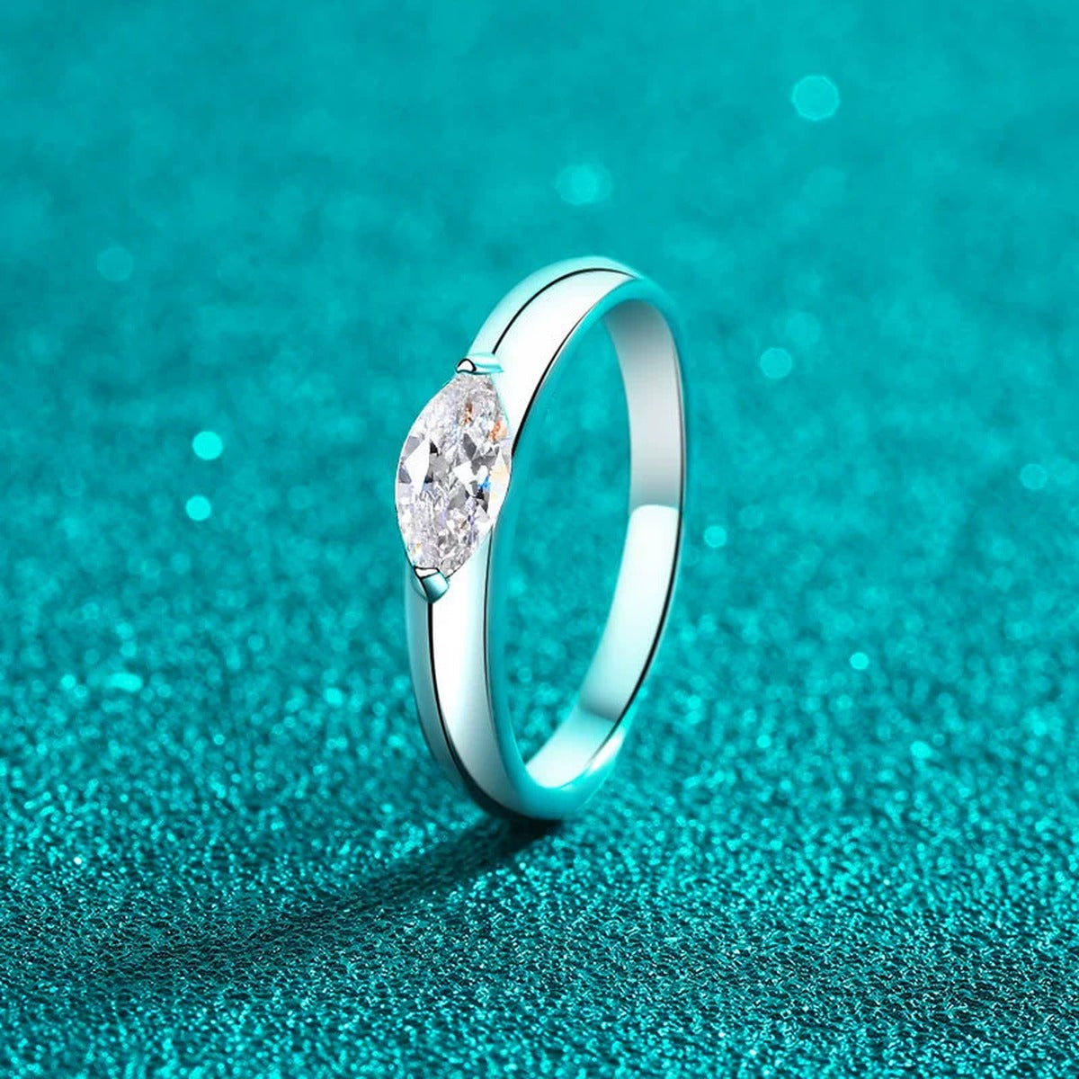 Marquise Cut Moissanite Ring product view showing moissanite setting and metal finish