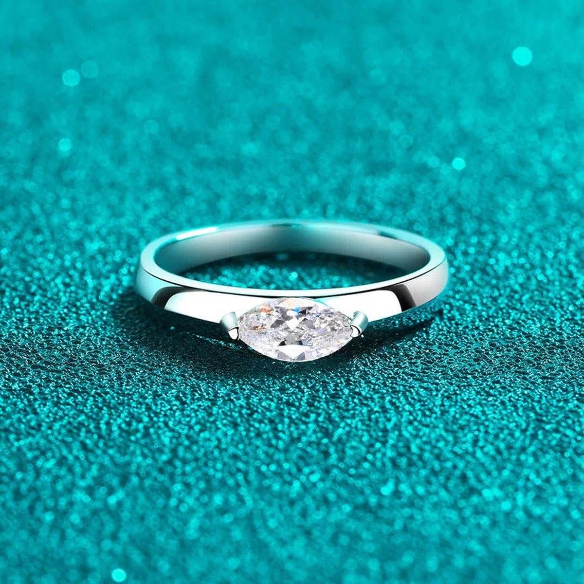 Marquise Cut Moissanite Ring product view showing moissanite setting and metal finish