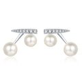 Cherry Pearl and Moissanite Stud Drop Earrings in Rhodium-Plated S925 sterling silver white background product photo showing the pair, stone shape, and stud earrings silhouette