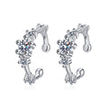 Pave Moissanite Ear Cuff Earrings in Rhodium-Plated S925 sterling silver white background product photo showing the pair, stone shape, and ear cuff earrings silhouette