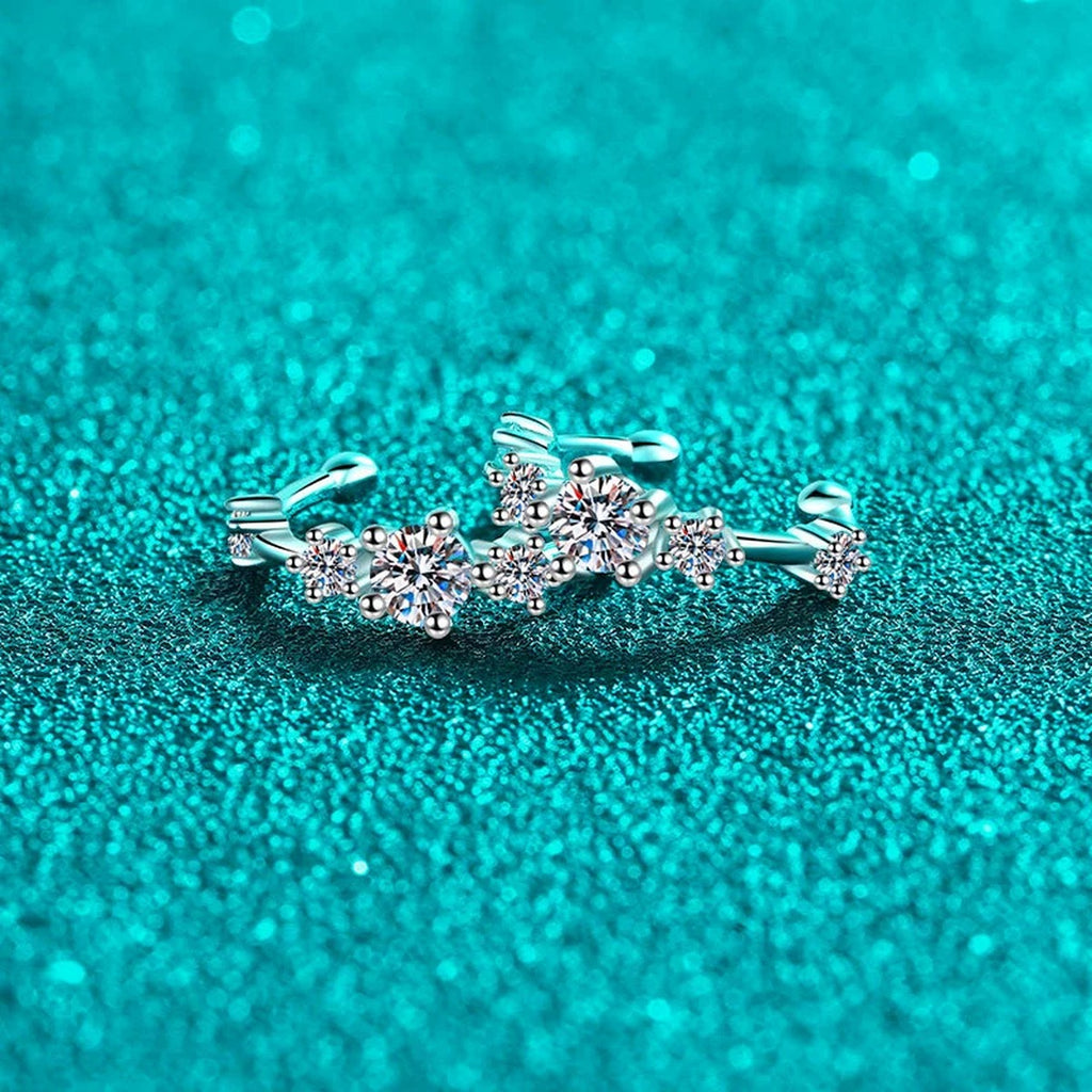 Pave Moissanite Ear Cuff Earrings in Rhodium-Plated S925 sterling silver product scene view showing front sparkle