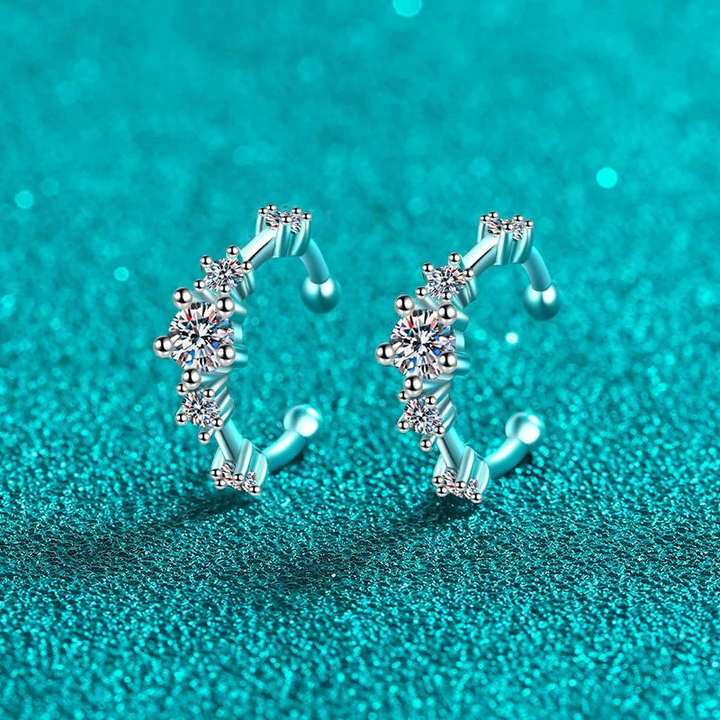 Pave Moissanite Ear Cuff Earrings in Rhodium-Plated S925 sterling silver product scene view showing angled setting detail