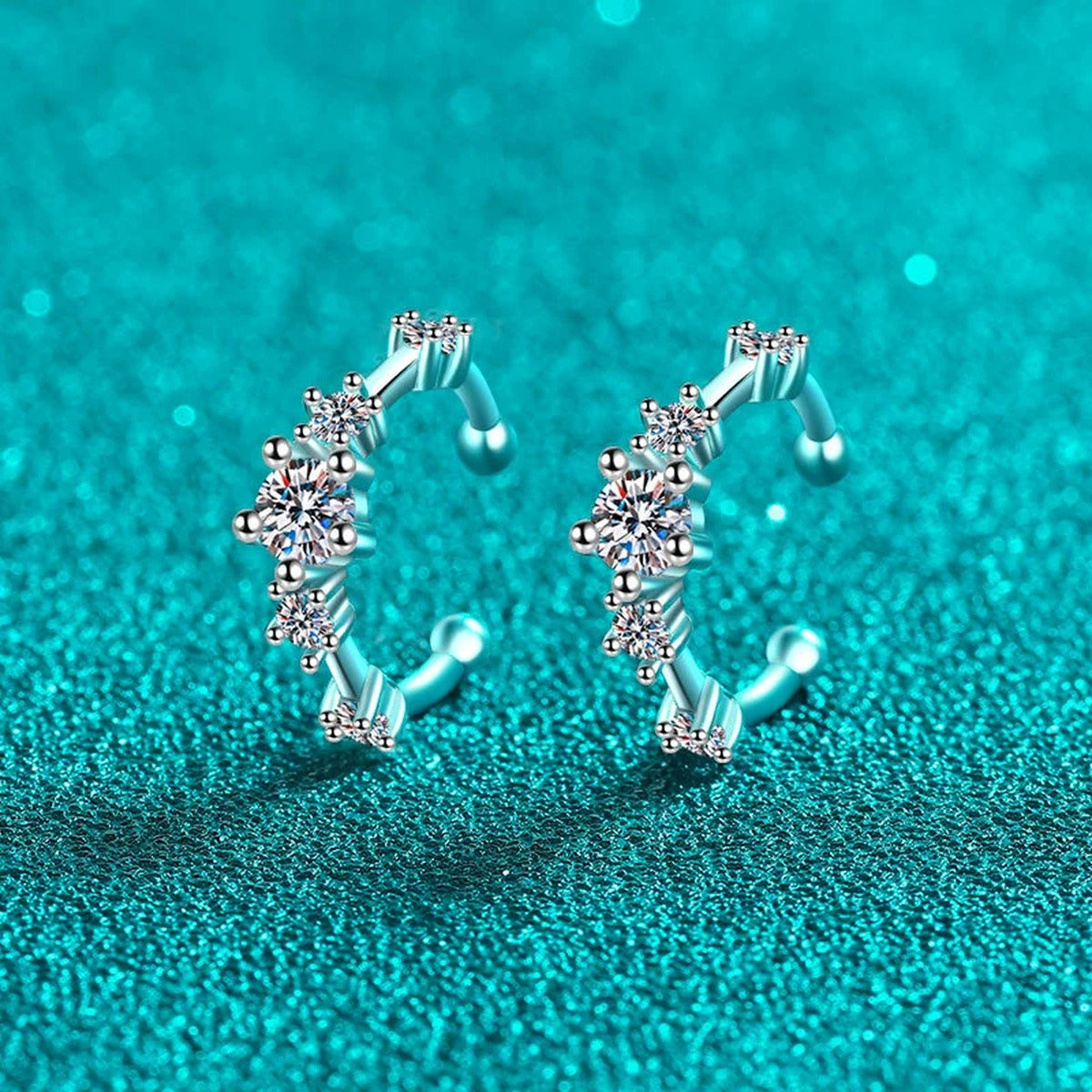 Pave Moissanite Ear Cuff Earrings in Rhodium-Plated S925 sterling silver product scene view showing angled setting detail