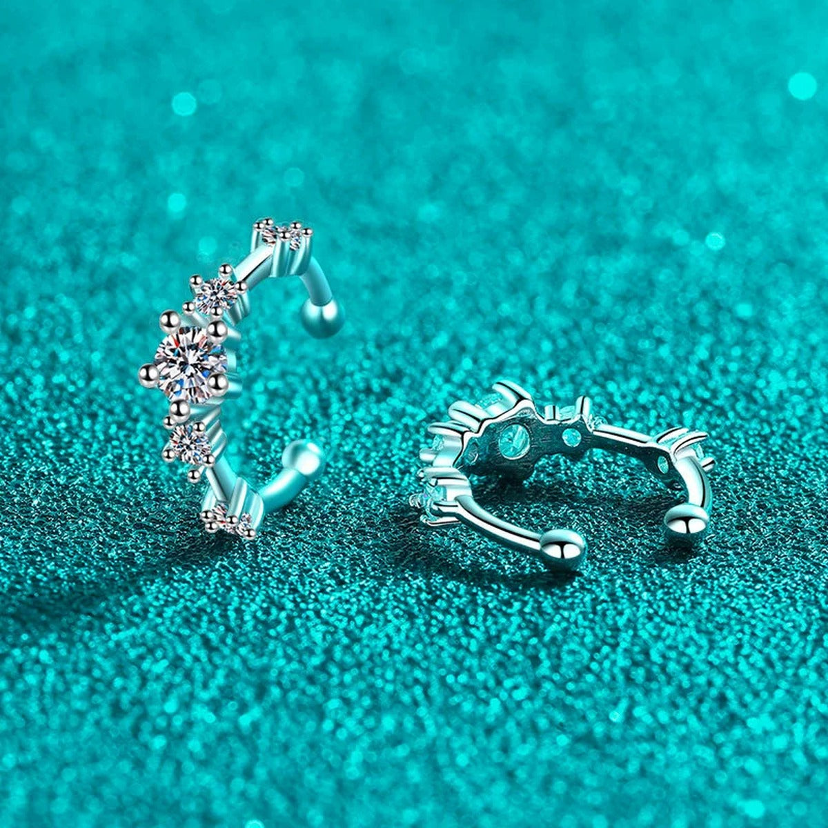 Pave Moissanite Ear Cuff Earrings in Rhodium-Plated S925 sterling silver product scene view showing side profile