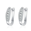 Pavé Moissanite Hoop Earrings in Rhodium-Plated S925 sterling silver white background product photo showing the pair, stone shape, and hoop earrings silhouette