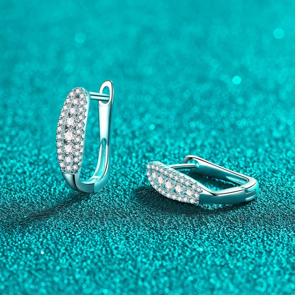Pavé Moissanite Hoop Earrings in Rhodium-Plated S925 sterling silver product scene view showing front sparkle