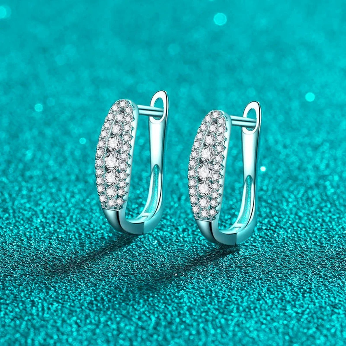 Pavé Moissanite Hoop Earrings in Rhodium-Plated S925 sterling silver product scene view showing side profile