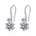 Round Moissanite Hook Drop Earrings in Rhodium-Plated S925 sterling silver white background product photo showing the pair, stone shape, and hook drop earrings silhouette