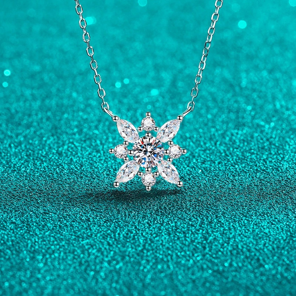 Floral Moissanite Pendant Necklace with CZ in Rhodium-Plated S925 sterling silver angled product detail view