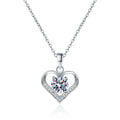 Heart Moissanite Pendant Necklace with CZ in Rhodium-Plated S925 sterling silver white background product photo showing heart pendant with a round moissanite center and CZ frame