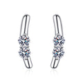 Round Moissanite Stud Ear Climber Earrings in Rhodium-Plated S925 sterling silver white background product photo showing the pair, stone shape, and stud earrings silhouette