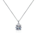 Round Solitaire Moissanite Pendant Necklace in Rhodium-Plated S925 sterling silver white background product photo showing minimal round solitaire pendant with a 6.5mm moissanite center