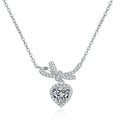 Heart Bow Moissanite Pendant Necklace with CZ in Rhodium-Plated S925 sterling silver white background product photo showing heart pendant with bow-like accents and a round moissanite center