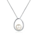 Open Teardrop Moissanite Pearl Necklace in Rhodium-Plated S925 sterling silver white background product photo showing open teardrop pearl pendant with small round moissanite trim