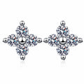 Starburst Moissanite Stud Earrings in Rhodium-Plated S925 sterling silver white background product photo showing the pair, stone shape, and stud earrings silhouette