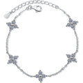 Clover Moissanite Adjustable Bracelet in Rhodium-Plated S925 sterling silver white background product photo showing bracelet shape and moissanite setting