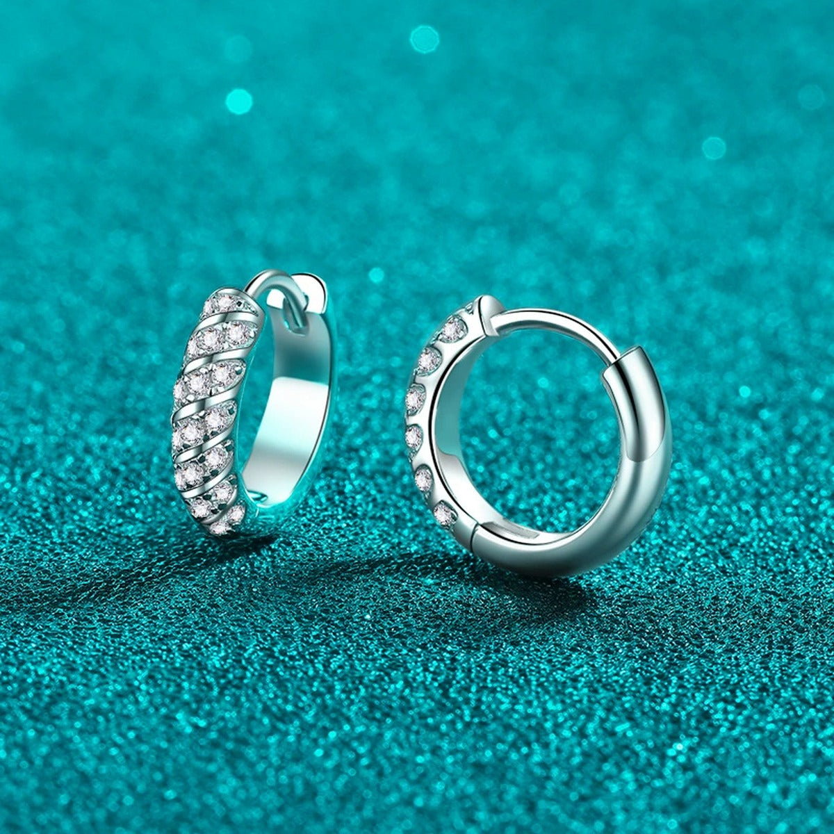 Pave Moissanite Hoop Earrings in Rhodium-Plated S925 sterling silver product scene view showing side profile