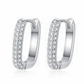 Slim Pave Moissanite Hoop Earrings in Rhodium-Plated S925 sterling silver white background product photo showing the pair, stone shape, and hoop earrings silhouette
