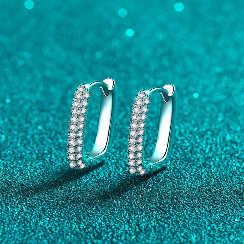 Slim Pave Moissanite Hoop Earrings in Rhodium-Plated S925 sterling silver product scene view showing front sparkle