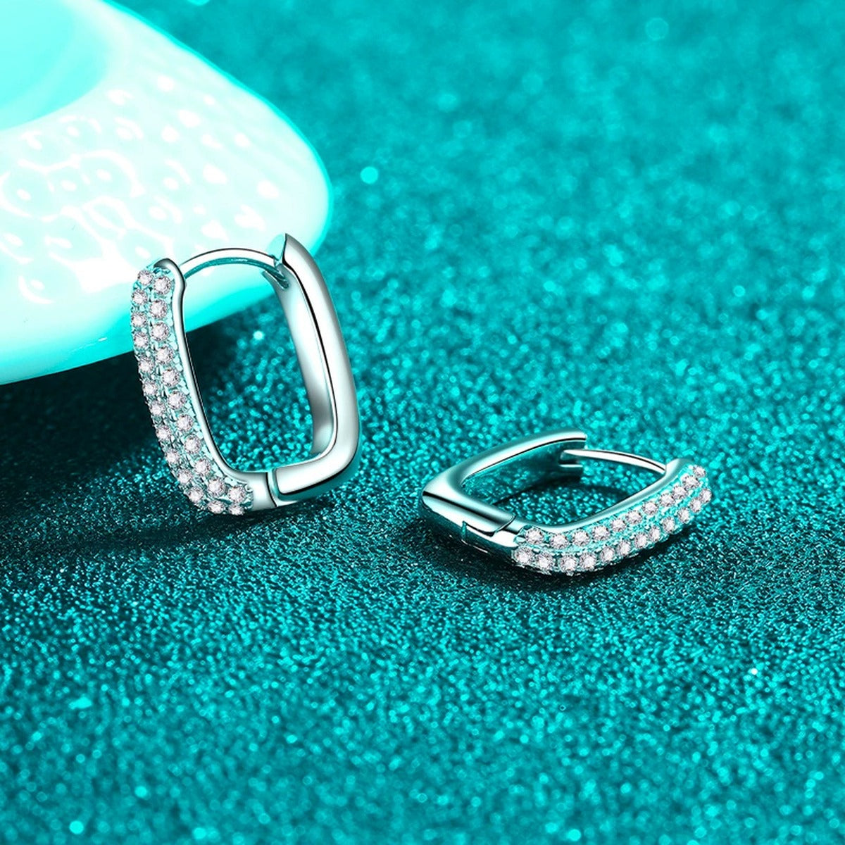 Slim Pave Moissanite Hoop Earrings in Rhodium-Plated S925 sterling silver product scene view showing side profile