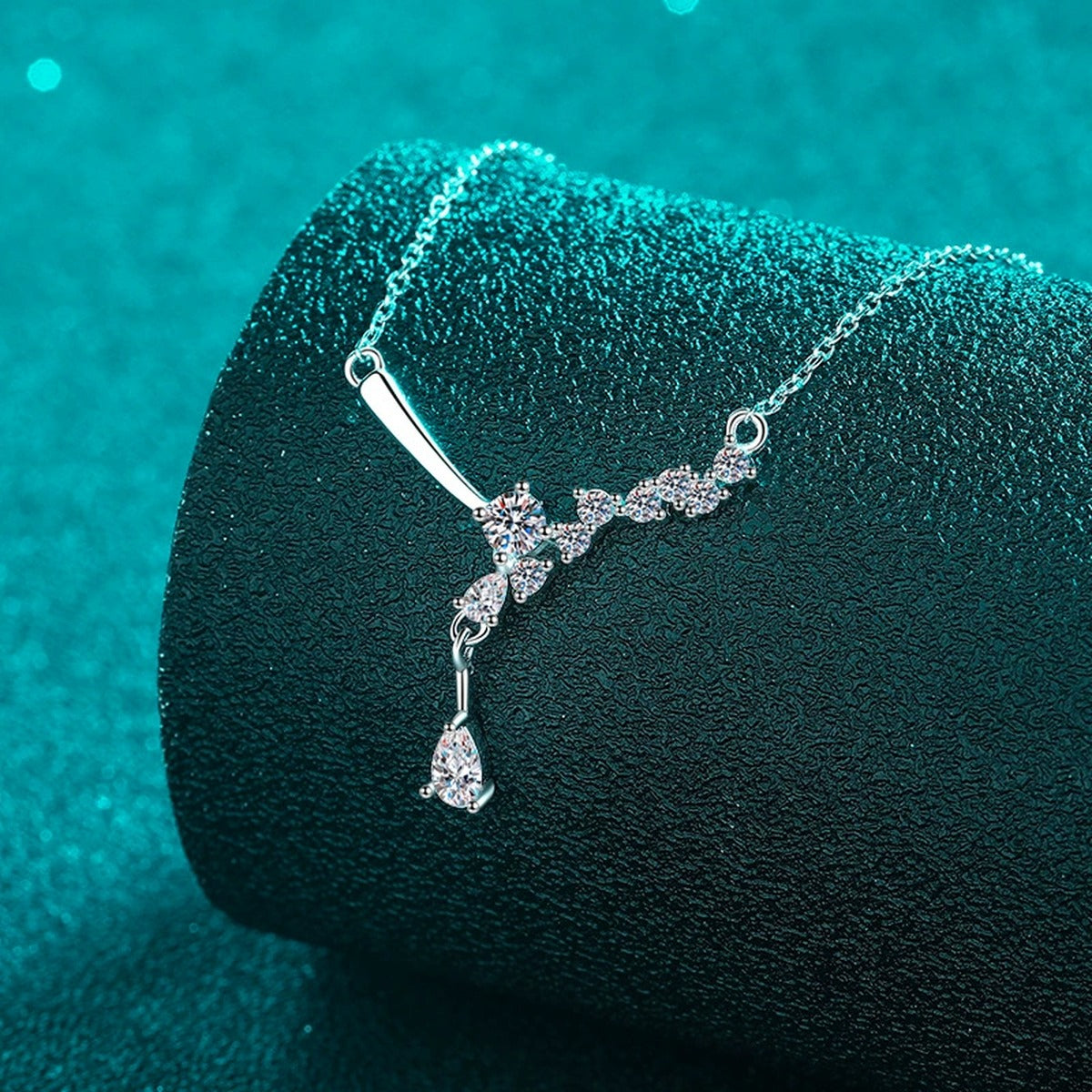Branch Moissanite Necklace in Rhodium-Plated S925 sterling silver close-up product scene showing pendant setting