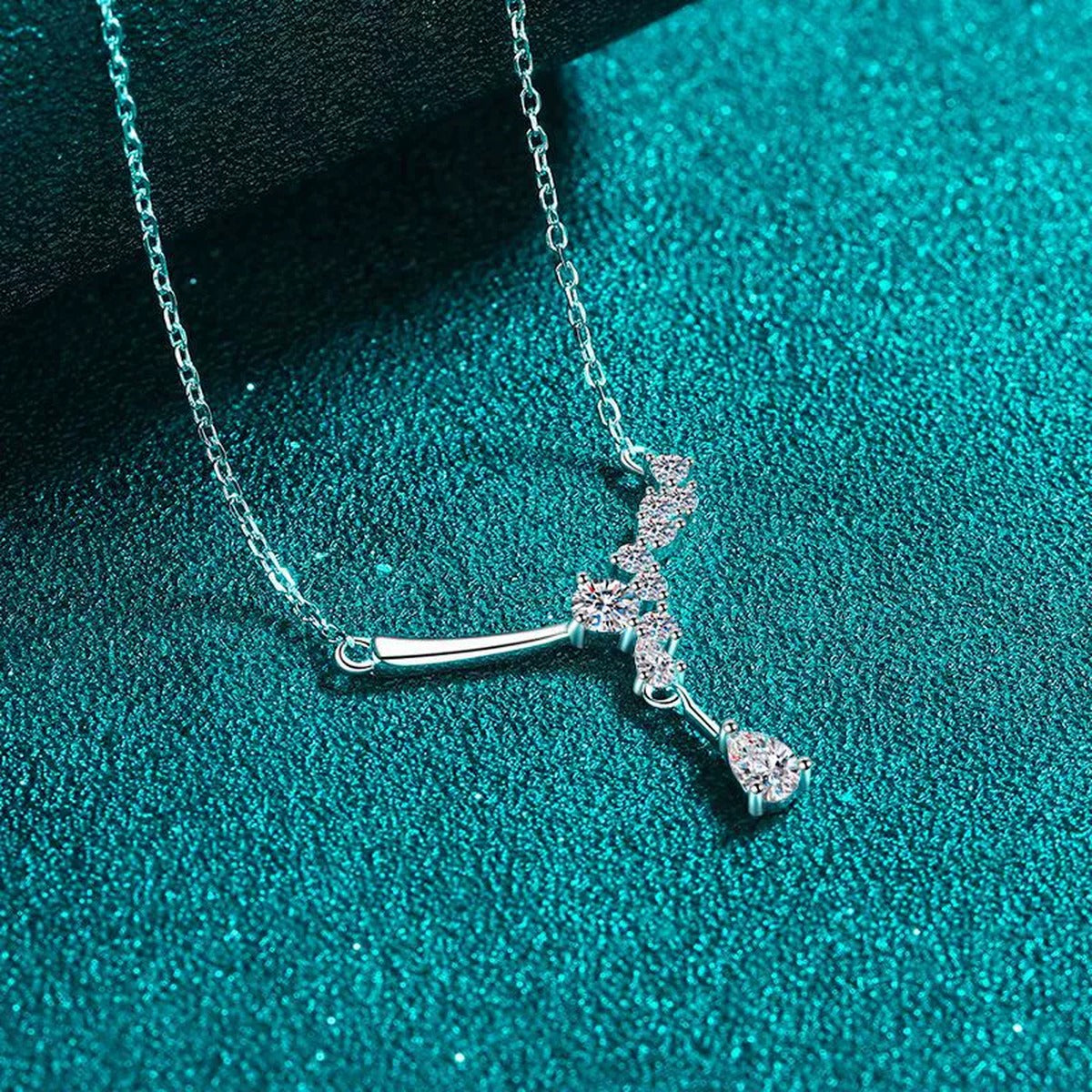 Branch Moissanite Necklace in Rhodium-Plated S925 sterling silver display scene showing chain and stone layout