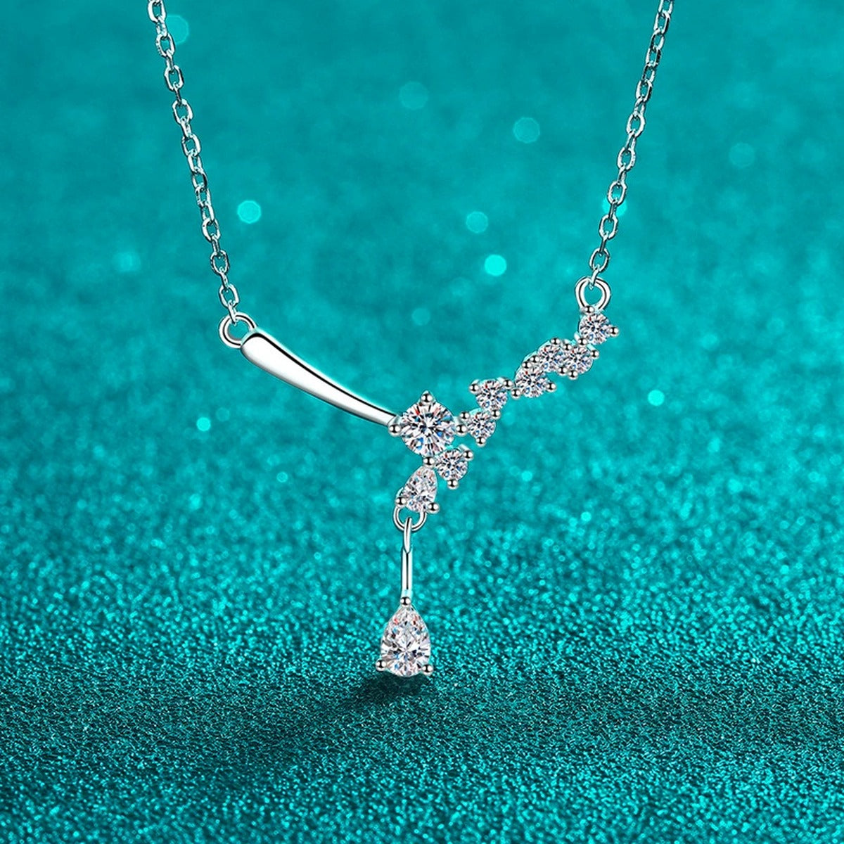 Branch Moissanite Necklace in Rhodium-Plated S925 sterling silver angled product detail view