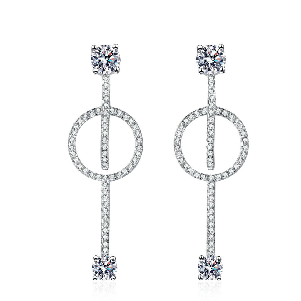 Linear Moissanite Stud Drop Earrings with CZ in Rhodium-Plated S925 sterling silver white background product photo showing the pair, stone shape, and stud earrings silhouette