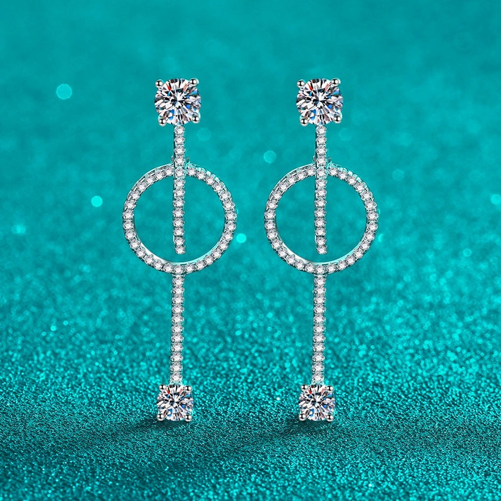 Linear Moissanite Stud Drop Earrings with CZ in Rhodium-Plated S925 sterling silver product scene view showing angled setting detail