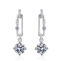 Round Moissanite Stud Dangle Earrings with CZ in Rhodium-Plated S925 sterling silver white background product photo showing the pair, stone shape, and stud dangle earrings silhouette
