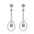 Teardrop Moissanite Stud Dangle Earrings with CZ in Rhodium-Plated S925 sterling silver white background product photo showing the pair, stone shape, and stud dangle earrings silhouette