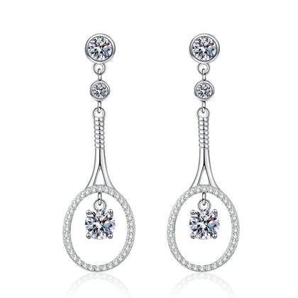 Teardrop Moissanite Stud Dangle Earrings with CZ in Rhodium-Plated S925 sterling silver white background product photo showing the pair, stone shape, and stud dangle earrings silhouette