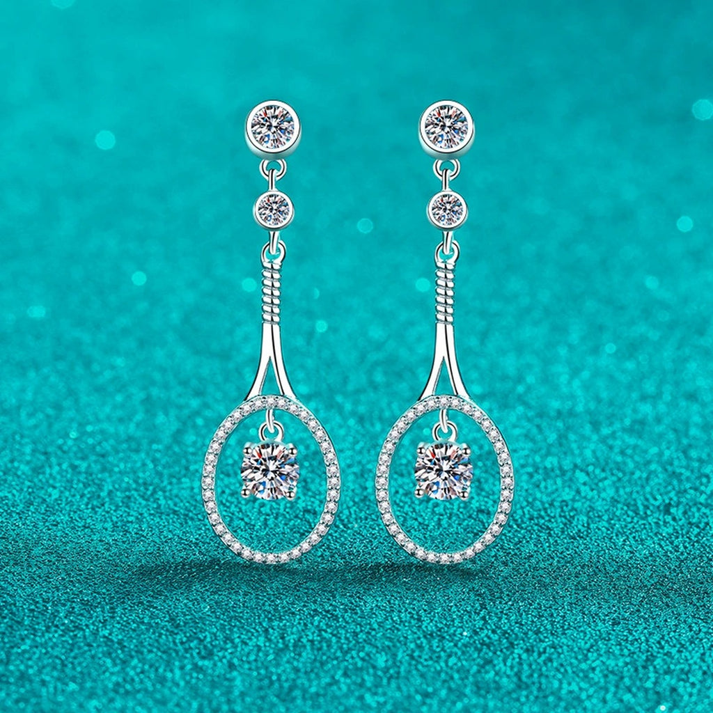Teardrop Moissanite Stud Dangle Earrings with CZ in Rhodium-Plated S925 sterling silver product scene view showing front sparkle