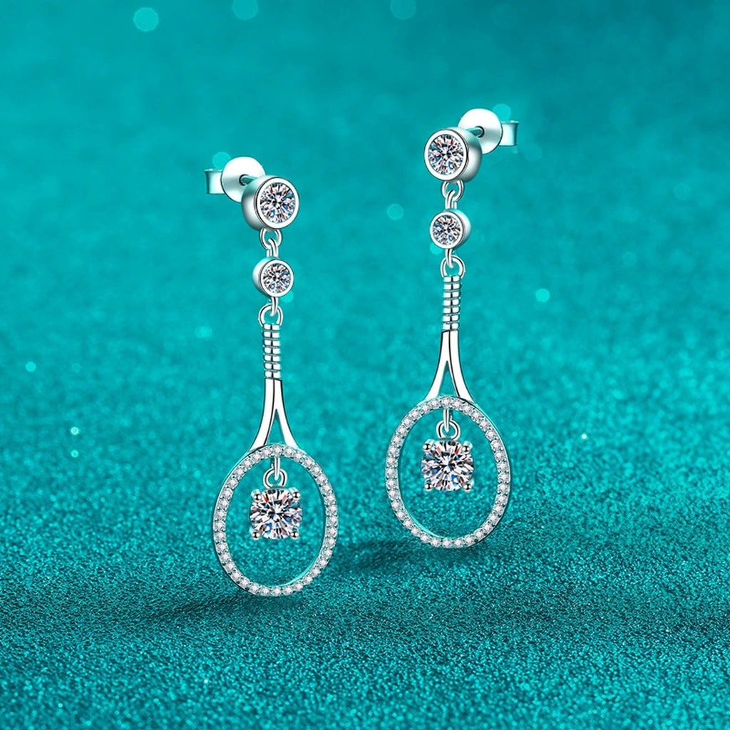 Teardrop Moissanite Stud Dangle Earrings with CZ in Rhodium-Plated S925 sterling silver product scene view showing side profile