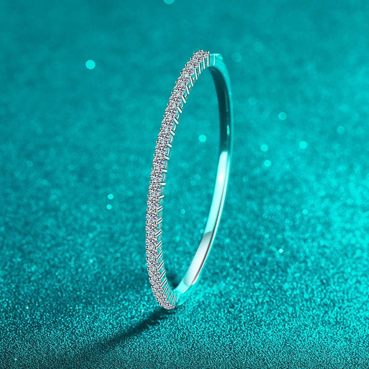 Round Moissanite Pave Bangle in Rhodium-Plated S925 sterling silver close-up bangle detail view showing stone setting and polished finish