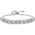 Round Moissanite Adjustable Tennis Bracelet with CZ in Rhodium-Plated S925 sterling silver white background product photo showing bracelet shape and moissanite setting