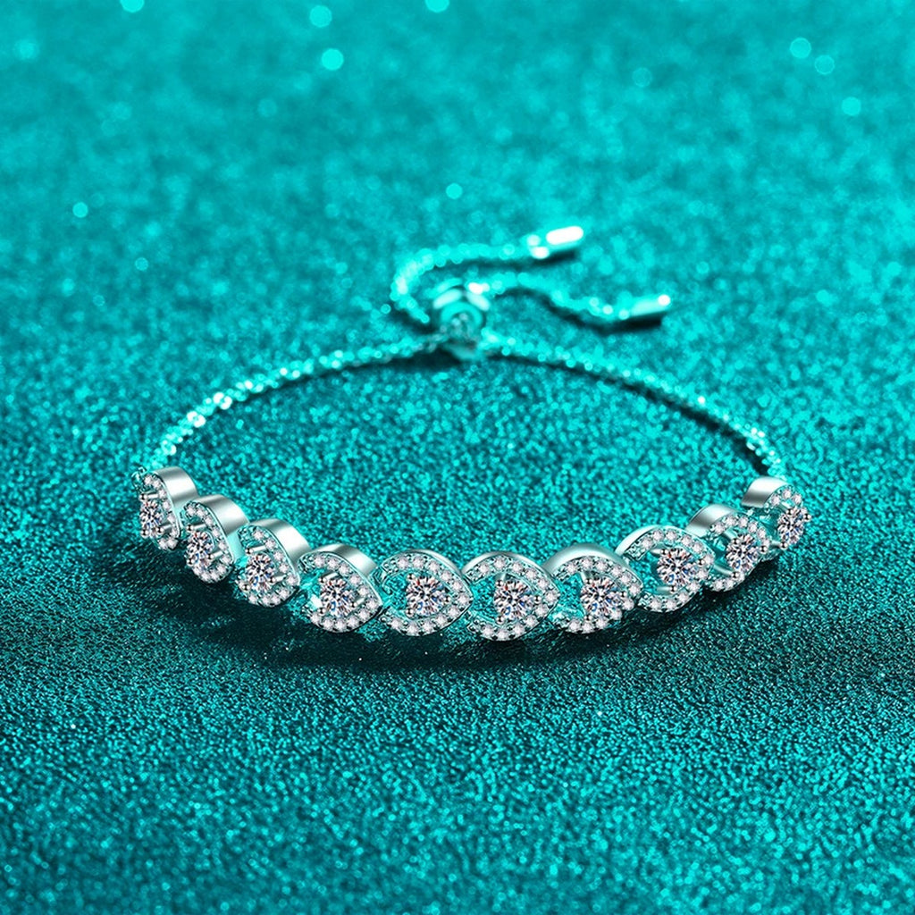 Round Moissanite Adjustable Tennis Bracelet with CZ in Rhodium-Plated S925 sterling silver styled product scene showing stone sparkle and chain detail