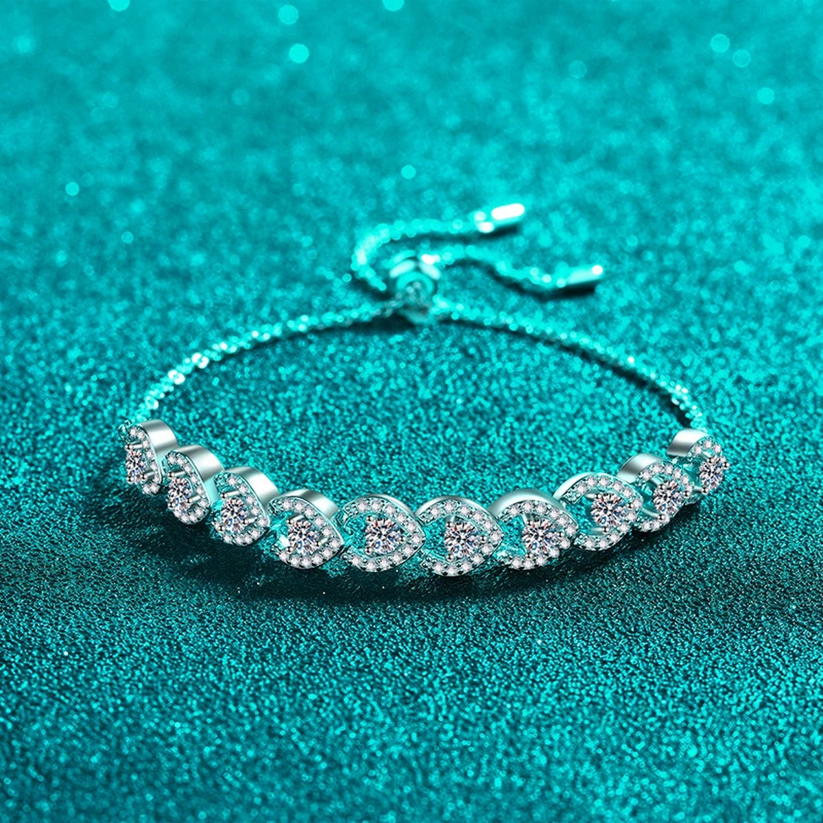 Round Moissanite Adjustable Tennis Bracelet with CZ in Rhodium-Plated S925 sterling silver styled product scene showing stone sparkle and chain detail
