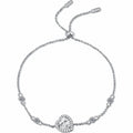 Heart Moissanite Adjustable Bracelet with CZ in Rhodium-Plated S925 sterling silver white background product photo showing bracelet shape and moissanite setting