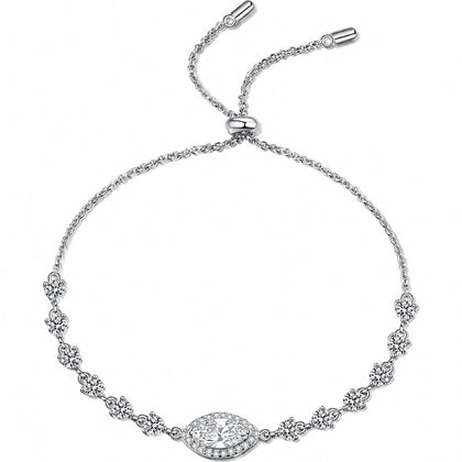 Marquise Moissanite Adjustable Tennis Bracelet with CZ in Rhodium-Plated S925 sterling silver white background product photo showing bracelet shape and moissanite setting