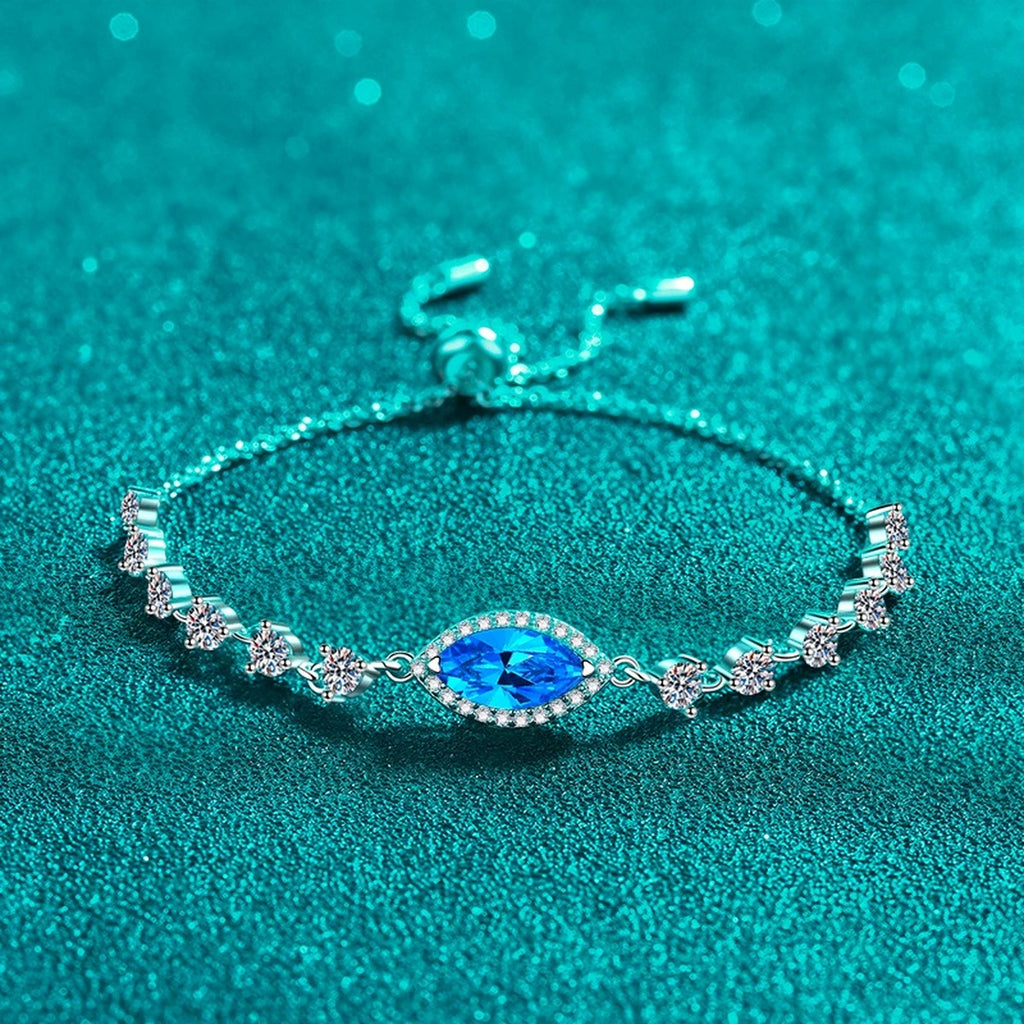 Marquise Moissanite Adjustable Tennis Bracelet with CZ in Rhodium-Plated S925 sterling silver close-up bracelet detail view showing clasp and motif