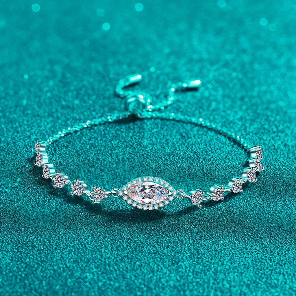 Marquise Moissanite Adjustable Tennis Bracelet with CZ in Rhodium-Plated S925 sterling silver additional product photo showing finish and setting